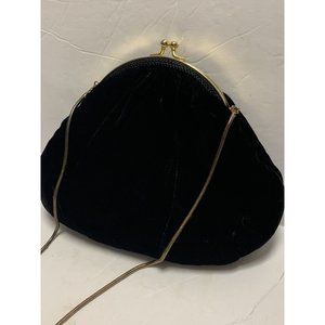 CARLA MARCHI Black Evening Bag Purse Handbag Fancy Goldtone Kiss Closure Date
